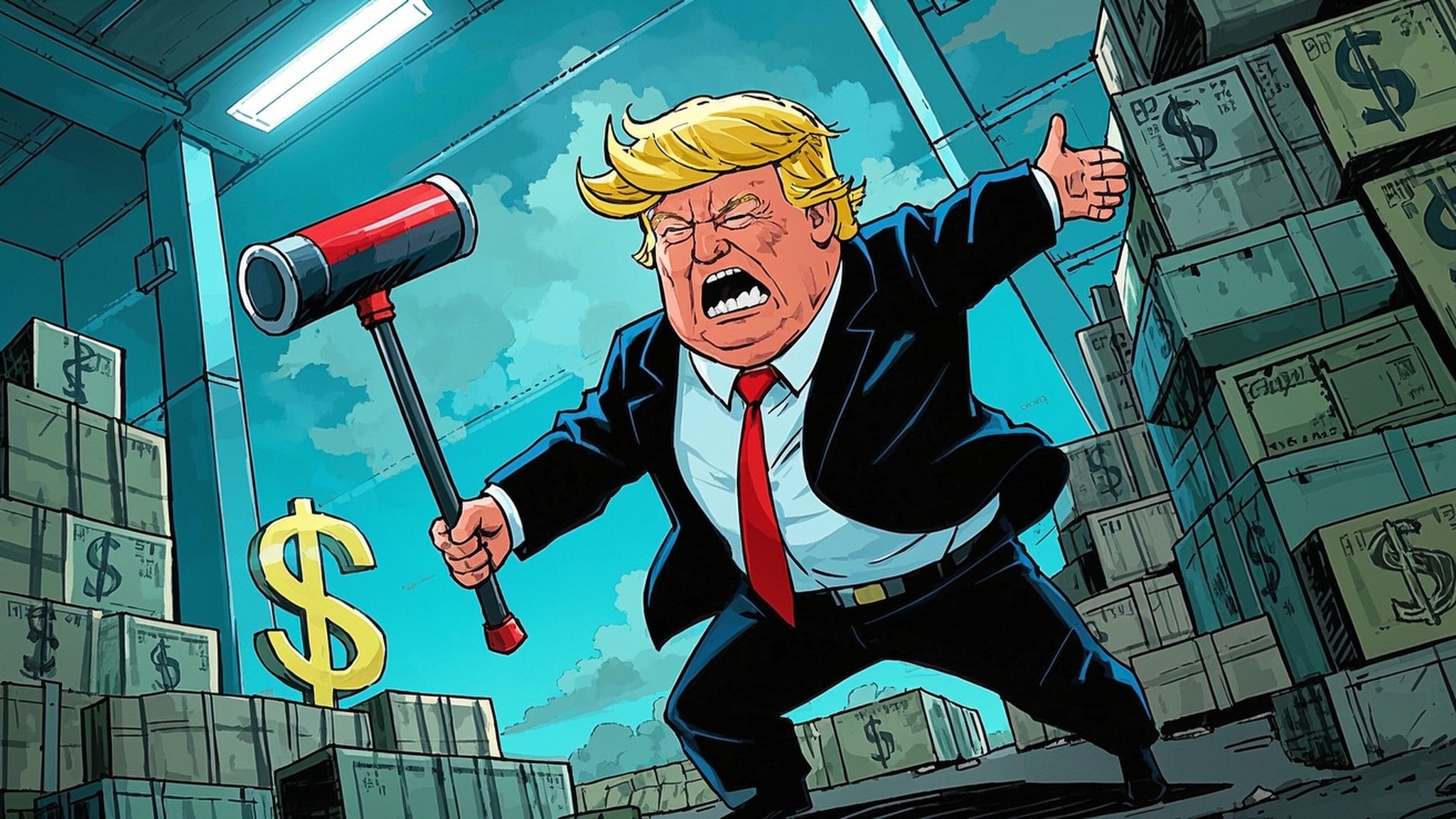 漫畫丑化特朗普揮關(guān)稅大棒(2) 漫畫丑化特朗普揮關(guān)稅大棒(2)